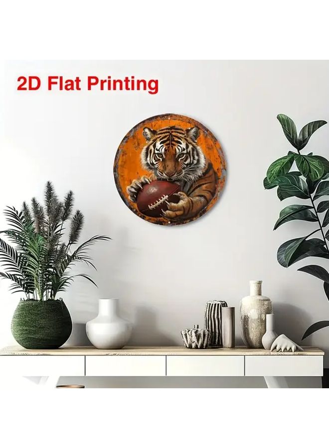 Vintage Tiger Football Wooden Wall Art Sign 7 87 Inch Round Home Decor - Image 5